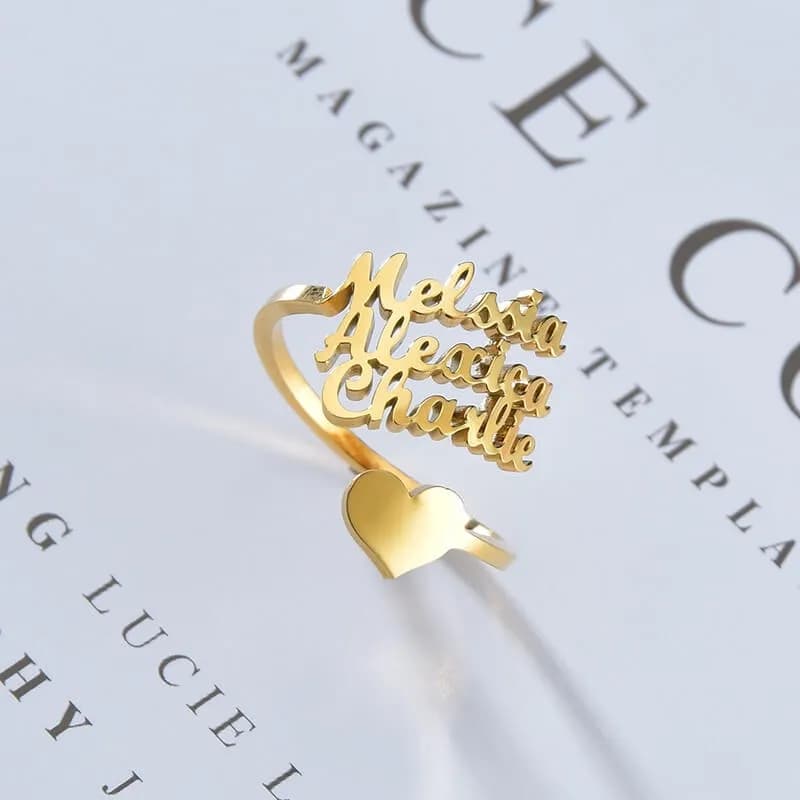 Bague 1, 2 ou 3 prénoms avec cœur