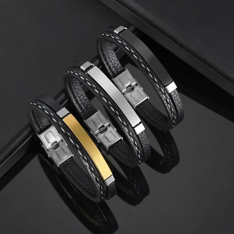 Bracelet homme personnalisé en cuir (gravure blanche ou noire)