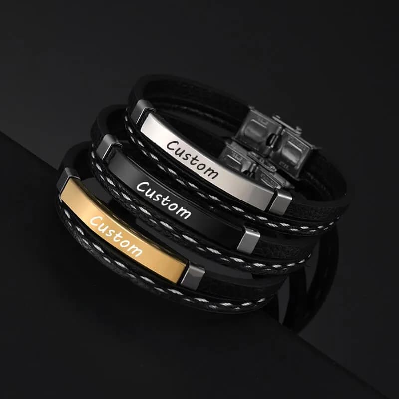Bracelet homme personnalisé en cuir (gravure blanche ou noire)