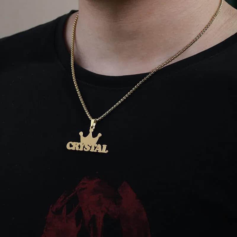 Collier prénom avec grosse couronne pour homme et femme