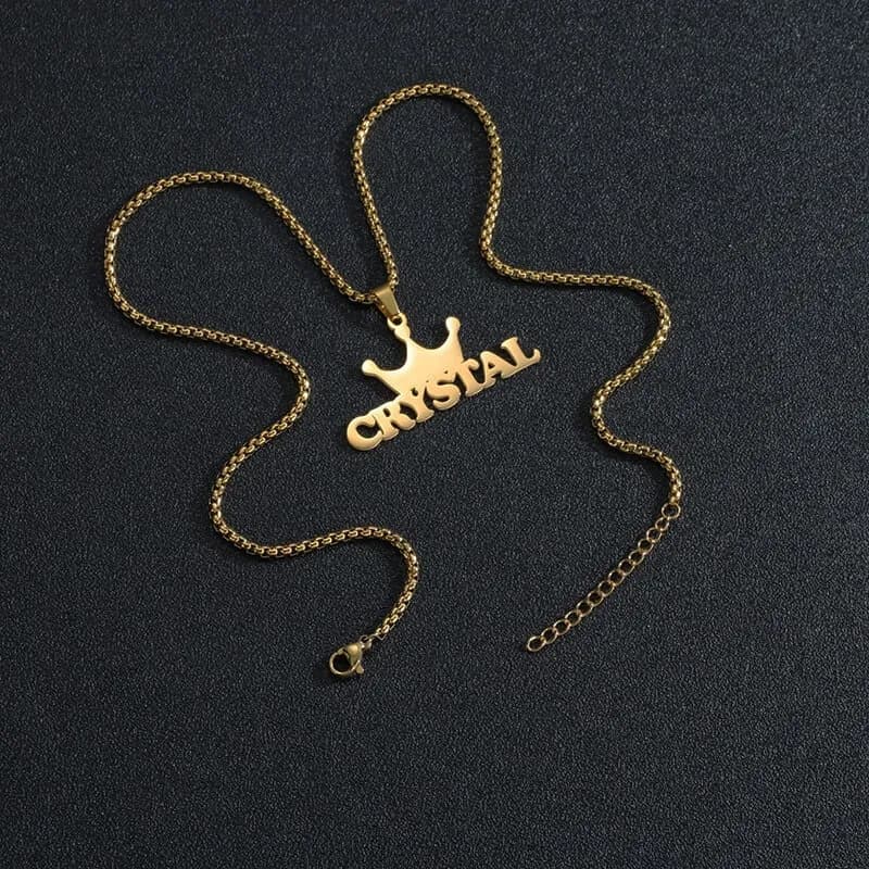 Collier prénom avec grosse couronne pour homme et femme