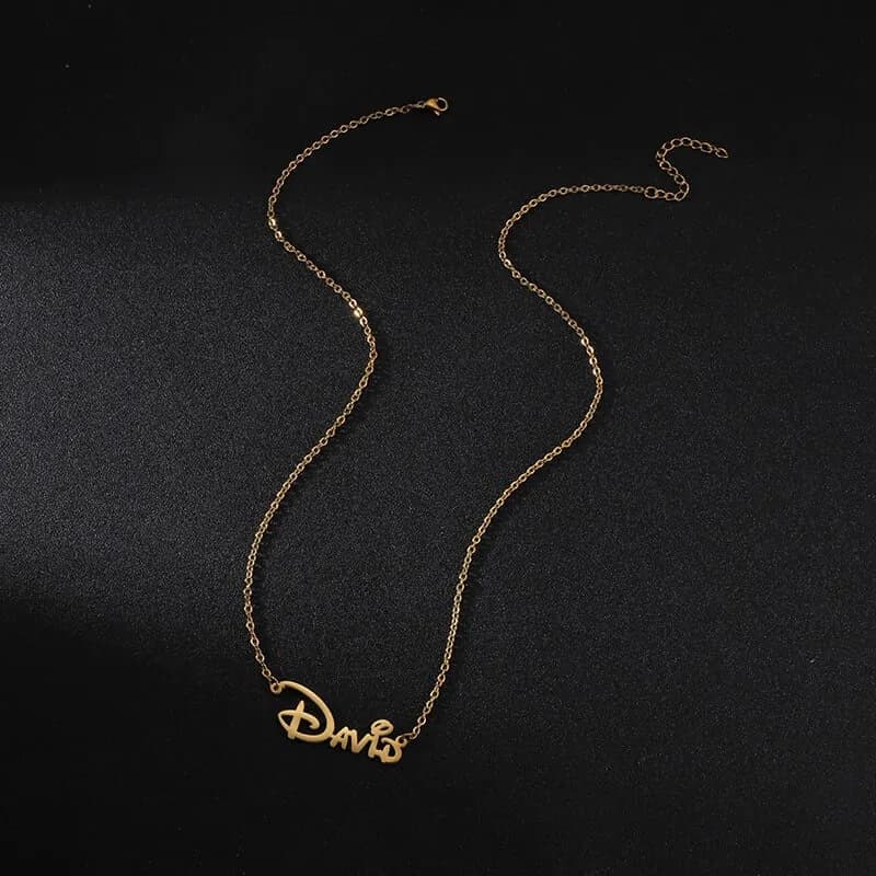 Collier prénom Disney – écriture identique – Plaqué Or, Argent, Or Rose ou Noir