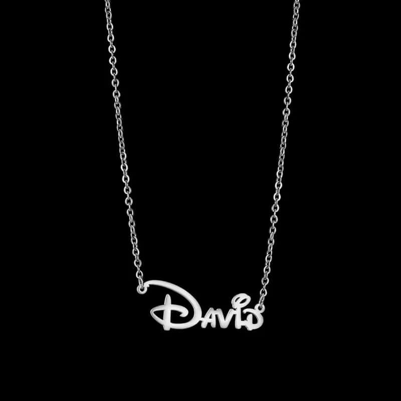 Collier prénom Disney – écriture identique – Plaqué Or, Argent, Or Rose ou Noir