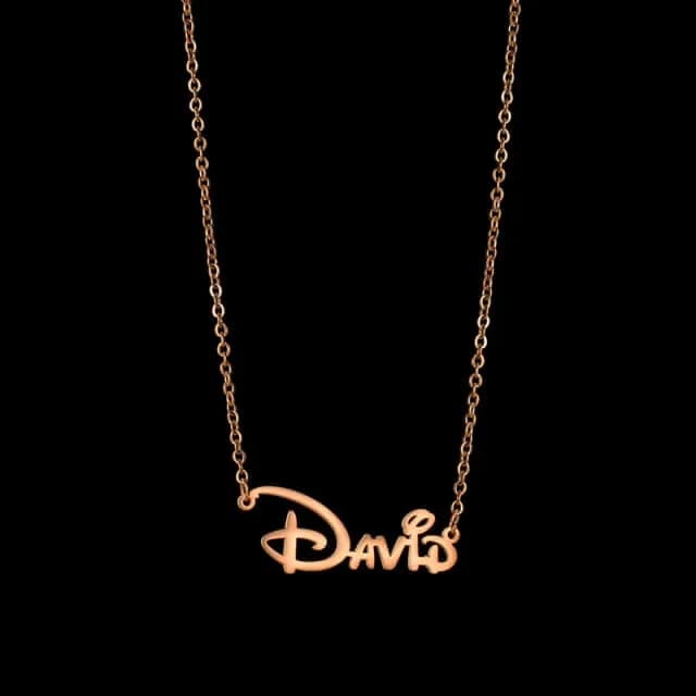 Collier prénom Disney – écriture identique – Plaqué Or, Argent, Or Rose ou Noir