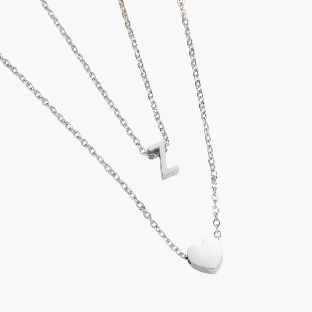 Double Colliers Pendentif Coeur Initiale