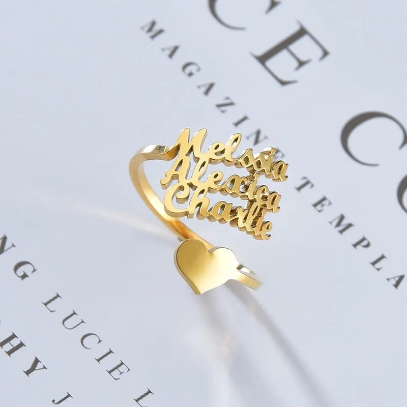 Bague 1, 2 ou 3 prénoms avec cœur - vue 3