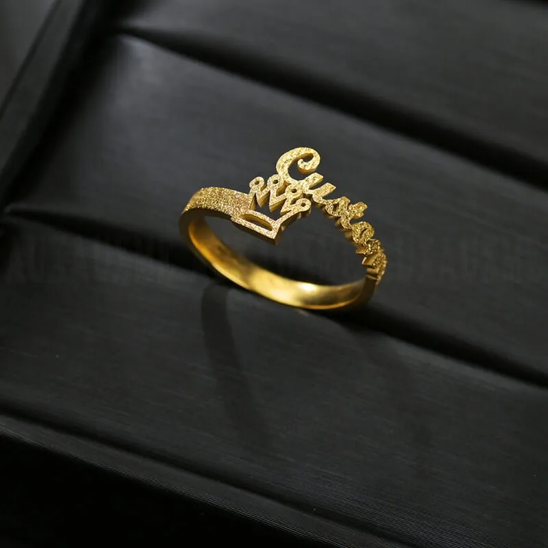 Bague prénom avec couronne givrée