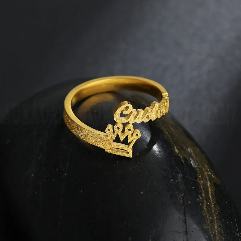 Bague prénom avec couronne givrée - vue 2