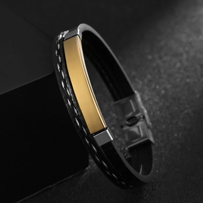 Bracelet homme personnalisé en cuir (gravure blanche ou noire) - vue 3