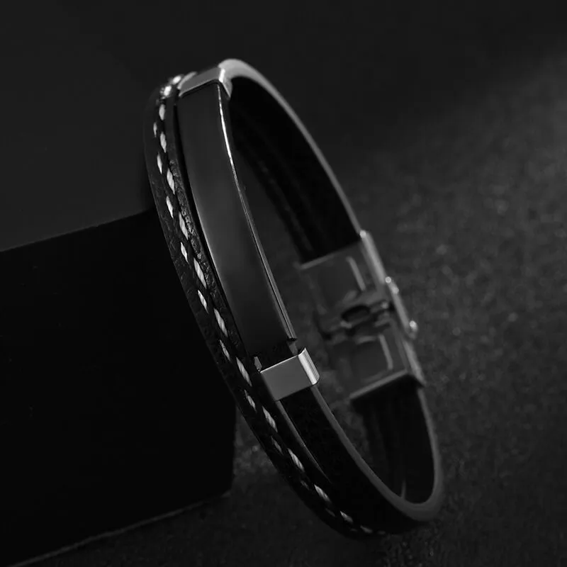 Bracelet homme personnalisé en cuir (gravure blanche ou noire) - vue 4