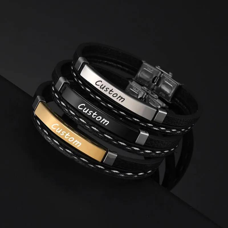 Bracelet homme personnalisé en cuir (gravure blanche ou noire) - vue 5