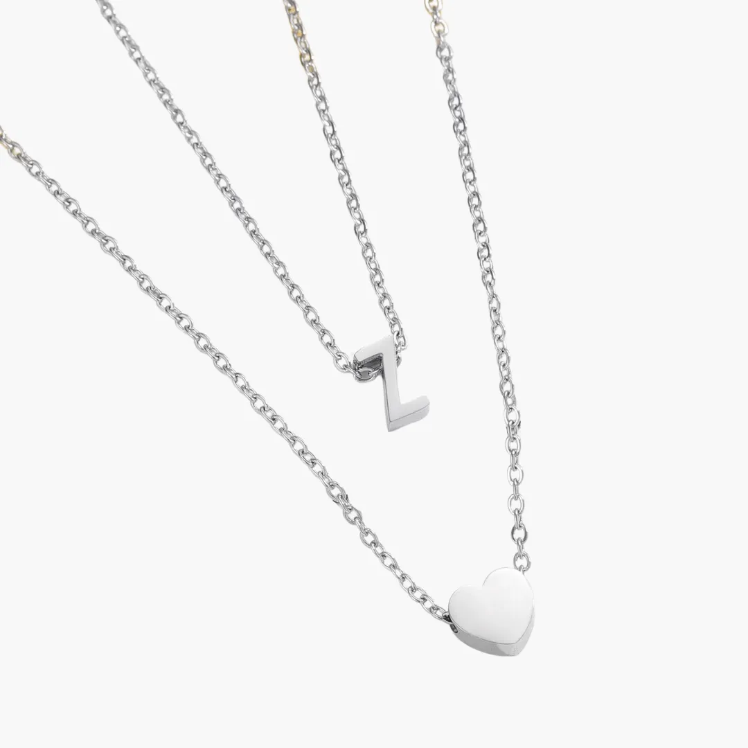 Double Colliers Pendentif Coeur Initiale