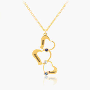 Collier Triple Coeur Personnalisé avec Pierres de Naissance