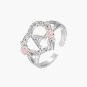 Bague Coeur Fleurs Initiale Personnalisée